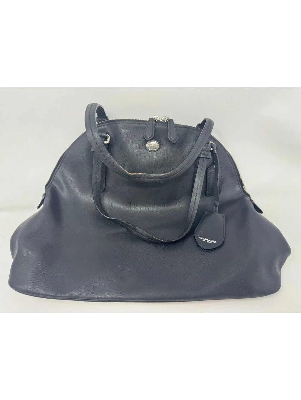 Coach Peyton Saffiano Black Leather Cora Dome Satchel Bag Purse Handbag Good